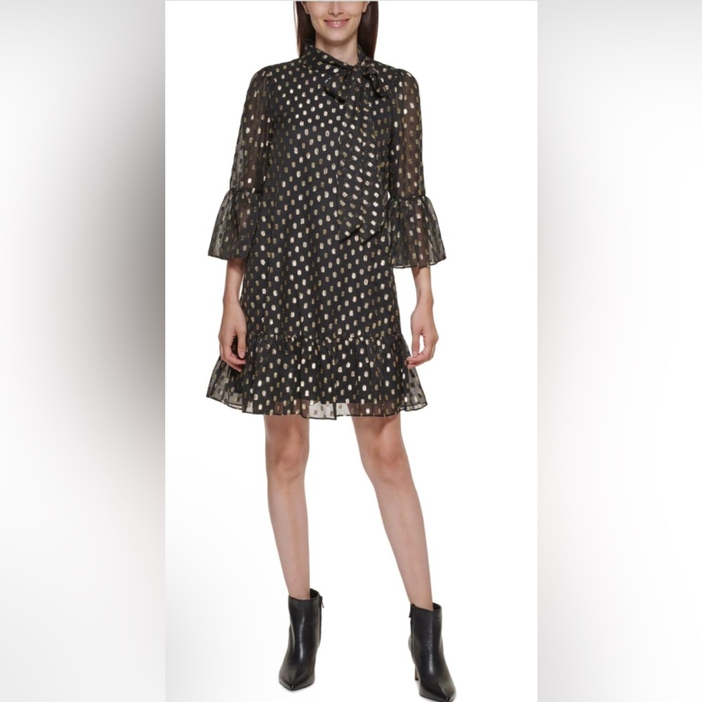 C107. Calvin Klein Metallic-Dot Babydoll Dress Size 2 NWT